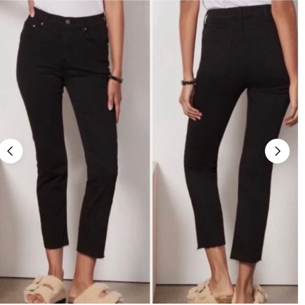 EDWIN "Bree Slim Skinny" Jean in Black Cropped Raw Edge Evereve Size 28 EUC